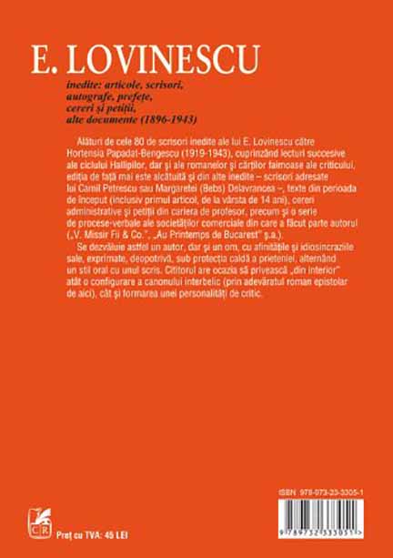 Inedite: articole, scrisori, autografe, prefete, cereri si petitii, alte documente (1896-1943) | Eugen Lovinescu - Cartea Romaneasca