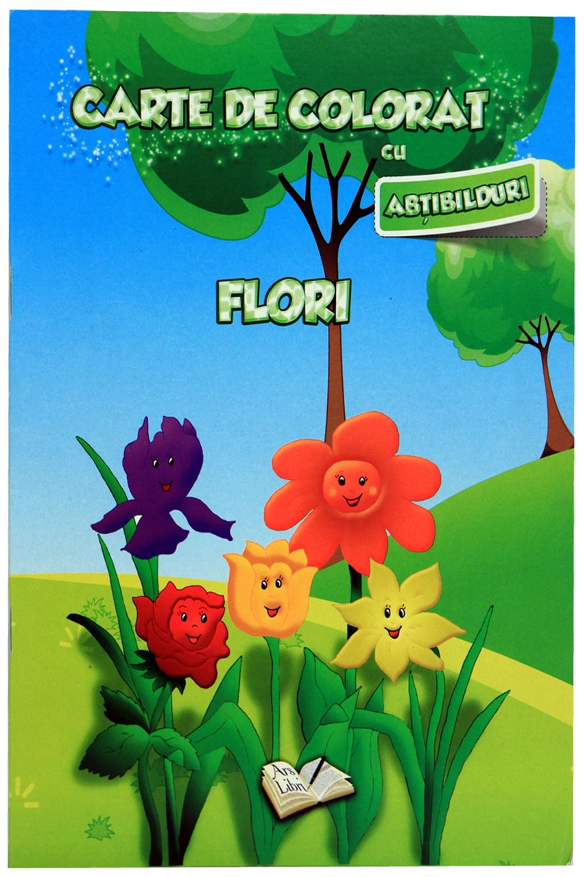 Carte de colorat cu abtibilduri - Flori |